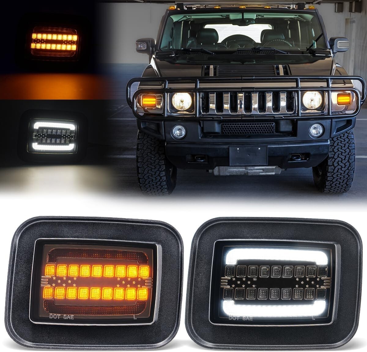 2X For 03-09 Hummer H2 SUV SUT Pickup Smoked Front Corner DRL Turn Signal Lights