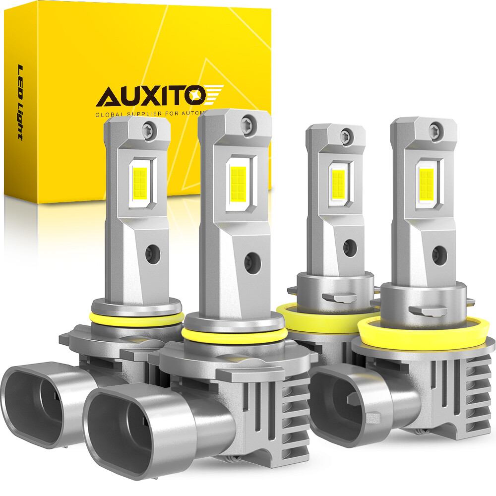 4x AUXITO 9005 H11 LED Combo Headlight Bulbs High Low Beam Kit Extremely White