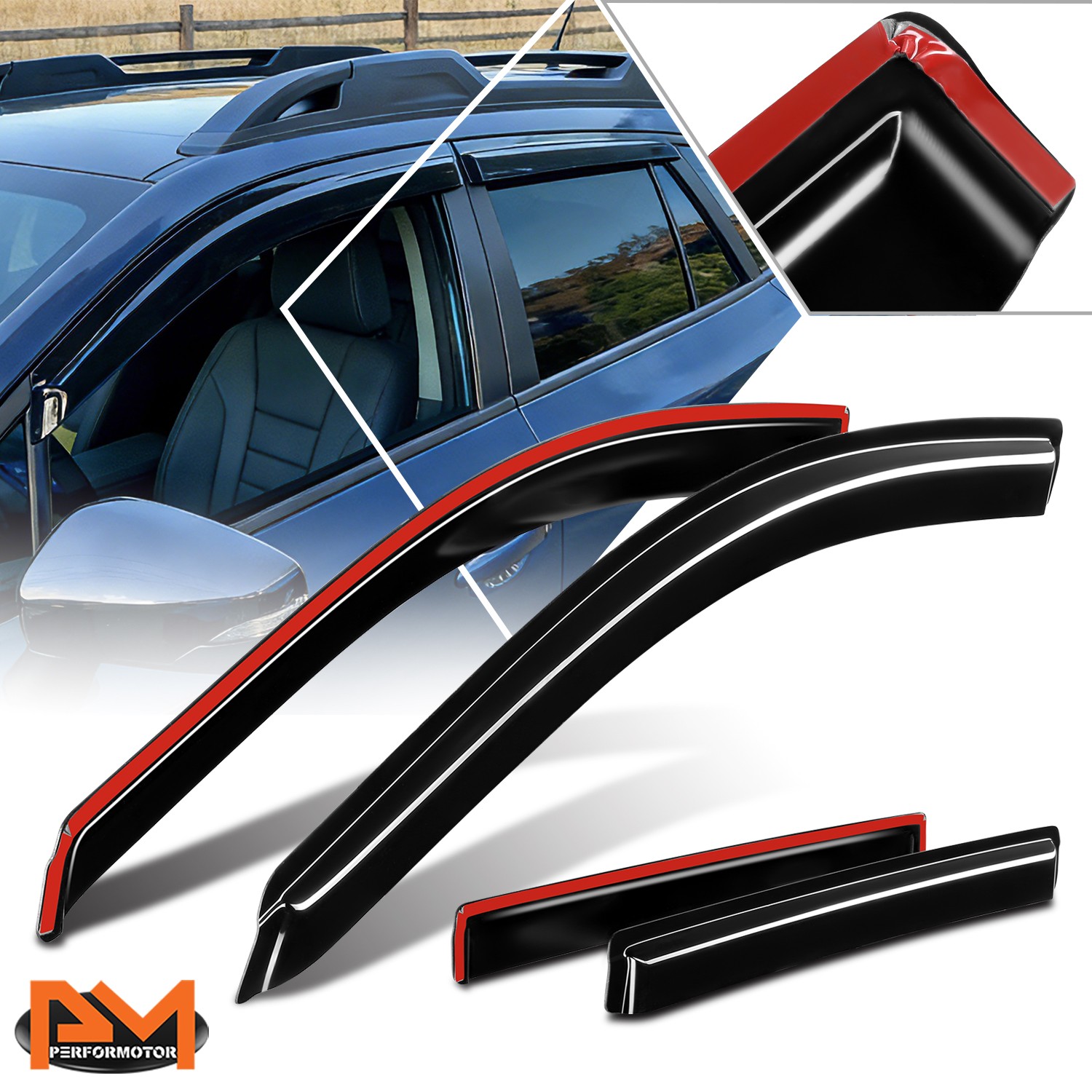 For 10-14 Subaru Outback Tap-On Side Window Visors Sun Guards Rain Deflector
