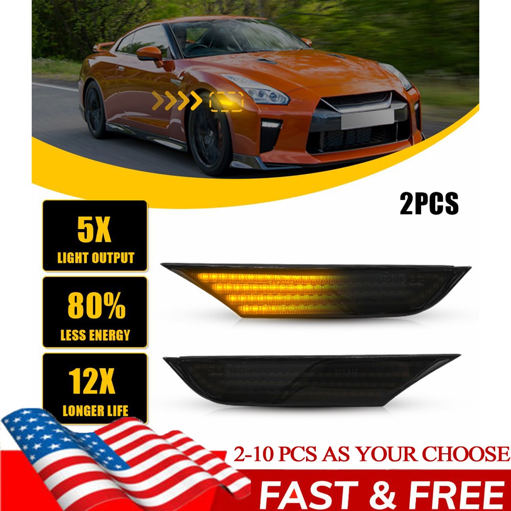 Amber LED Front Bumper Side Marker Light For 2007-22 Nissan GTR R35 Smoked 2-10X