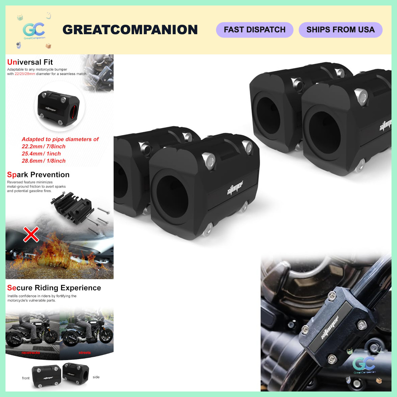 4PCS Engine Guard Bumper Crash Bar Protectors Slider 22mm/25mm/28mm - Durable Sa 4PCS Engine Guard Bumper Crash Bar Protectors Slider 22mm/25mm/28mm - Durable Sa