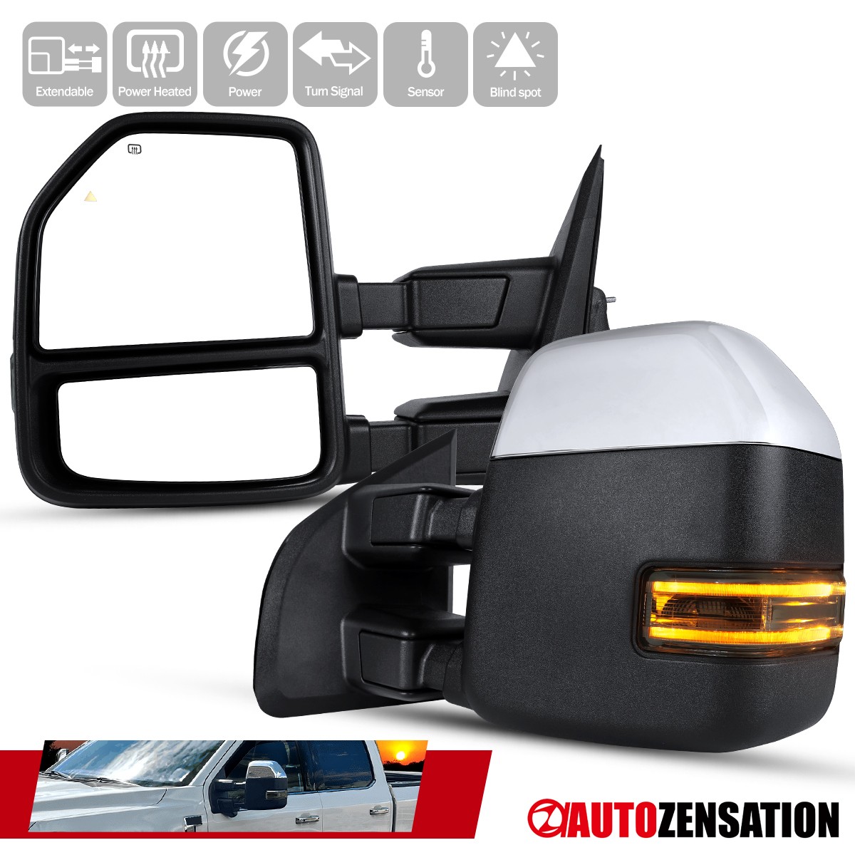 Fit 2017-2019 Ford F250 F350 Extend Power Heat Towing Mirrors+Blind Spot Signal