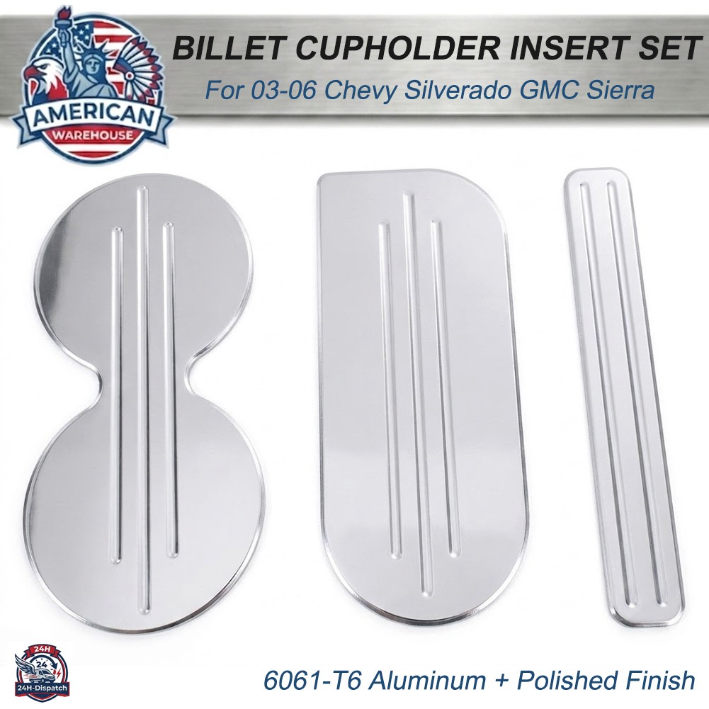 For 03-06 Chevy Silverado GMC Sierra Center Console Billet Cupholder Insert Set
