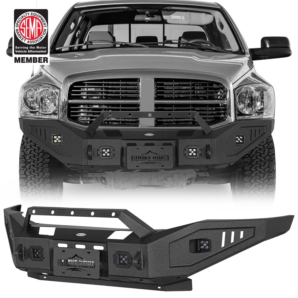 For 06-09 Dodge Ram 2500 3500 Front Bumper Replacement w/LED Light & Winch Plate