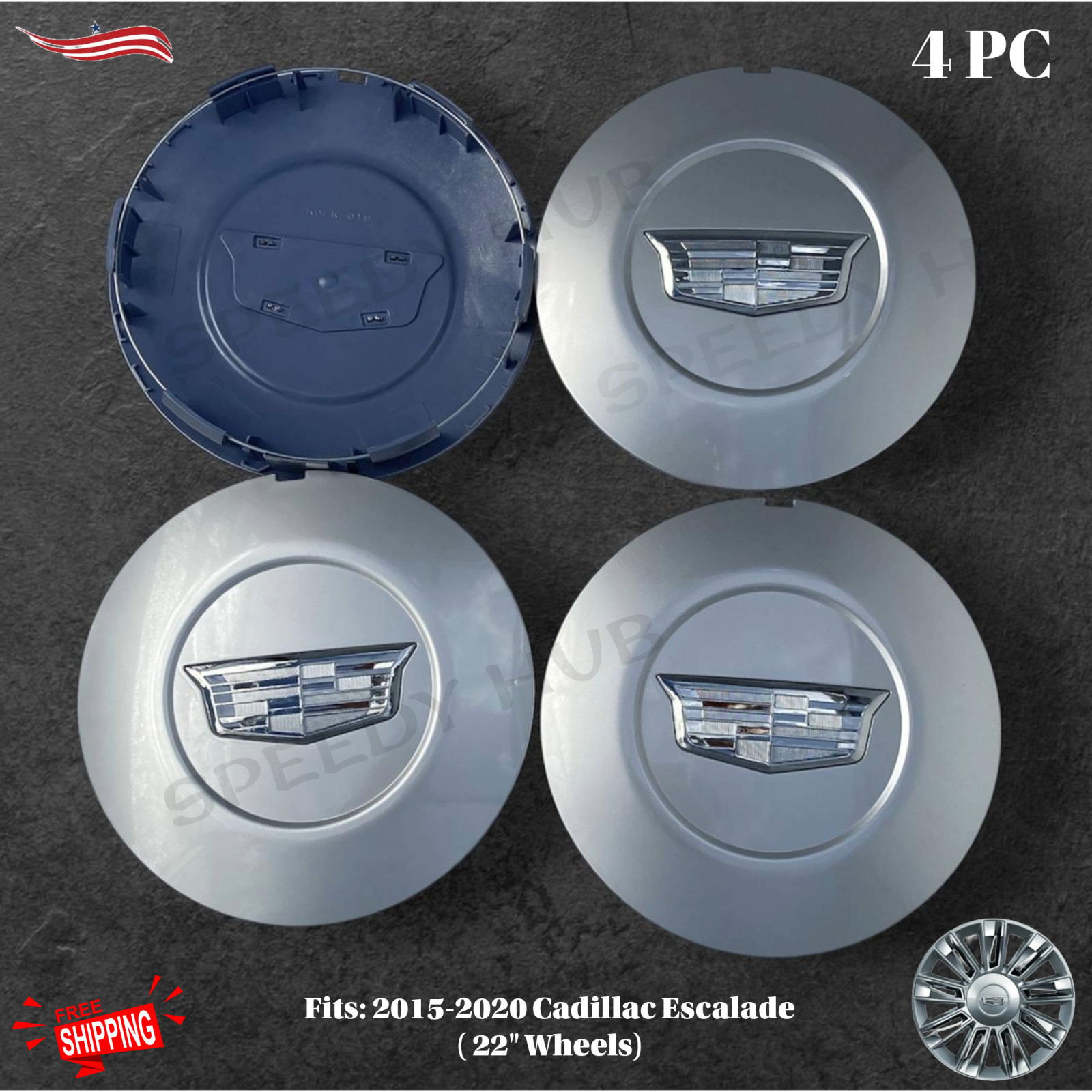 4PC CADILLAC ESCALADE PLATINUM WHEEL CENTER CAP 2015-2020 SILVER FINISH 23432319