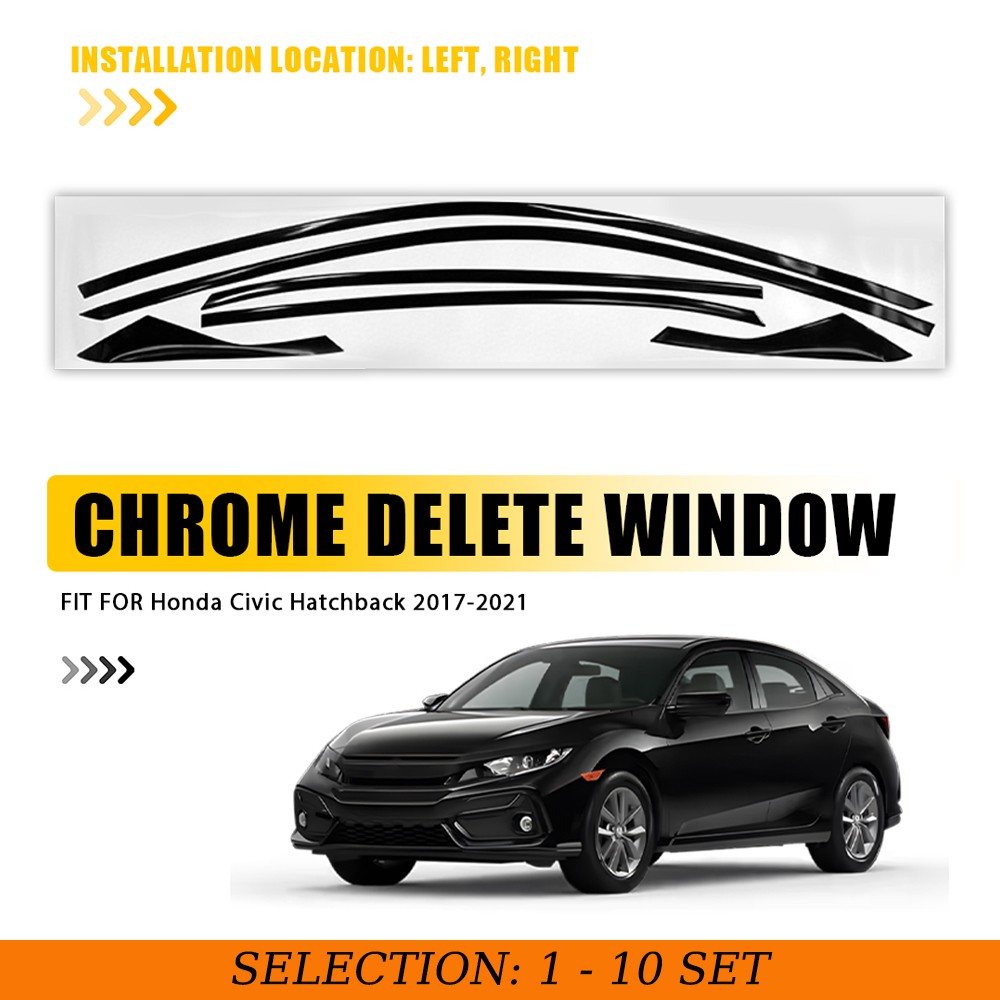 1-10Set Chrome Delete Blackout Window Trim for Honda Civic 2017-2021 Gloss Black