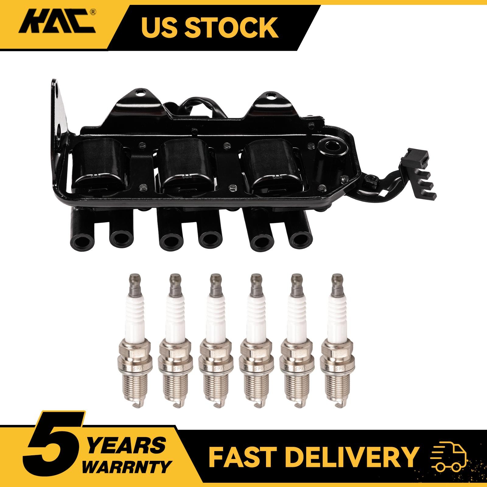 7 Pcs Ignition Coil and Spark Plugs UF498 7090 For 2005-2010 Kia Sportage 2.7L