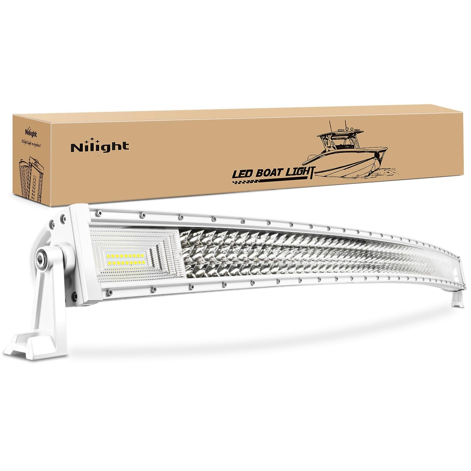 Nilight Marine LED Light Bar Navigation 52Inch Curved Lights - White Shell 