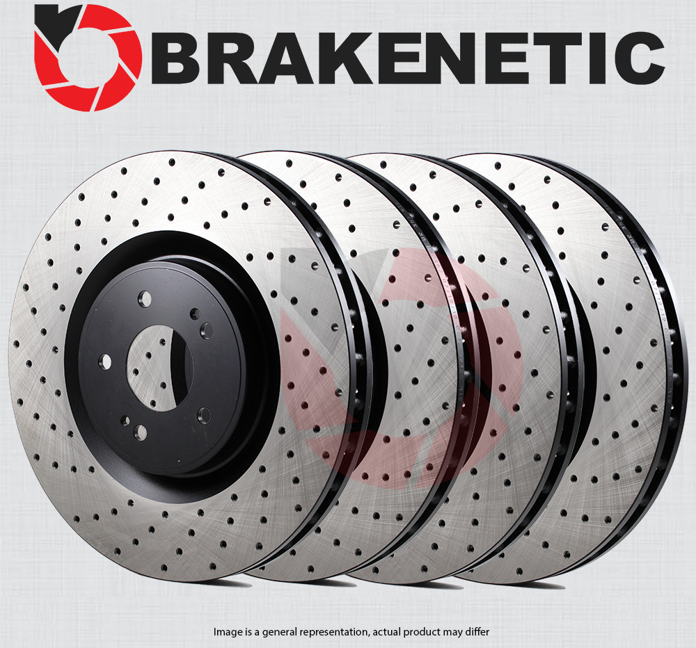 FRONT+REAR BRAKENETIC Premium Cross Drilled Brake Rotors w/BREMBO 50.45090.21