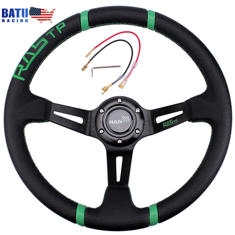 14inch/345mm JDM Deep Dish Leather Drifting Modification Racing Steering Wheel 14inch/345mm JDM Deep Dish Leather Drifting Modification Racing Steering Wheel
