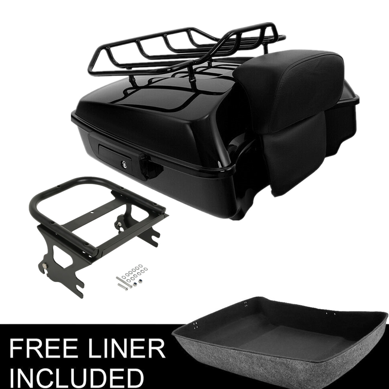 Vivid Black Chopped Trunk Pad Top Rack Mount Fit For Harley Touring 1997-2008