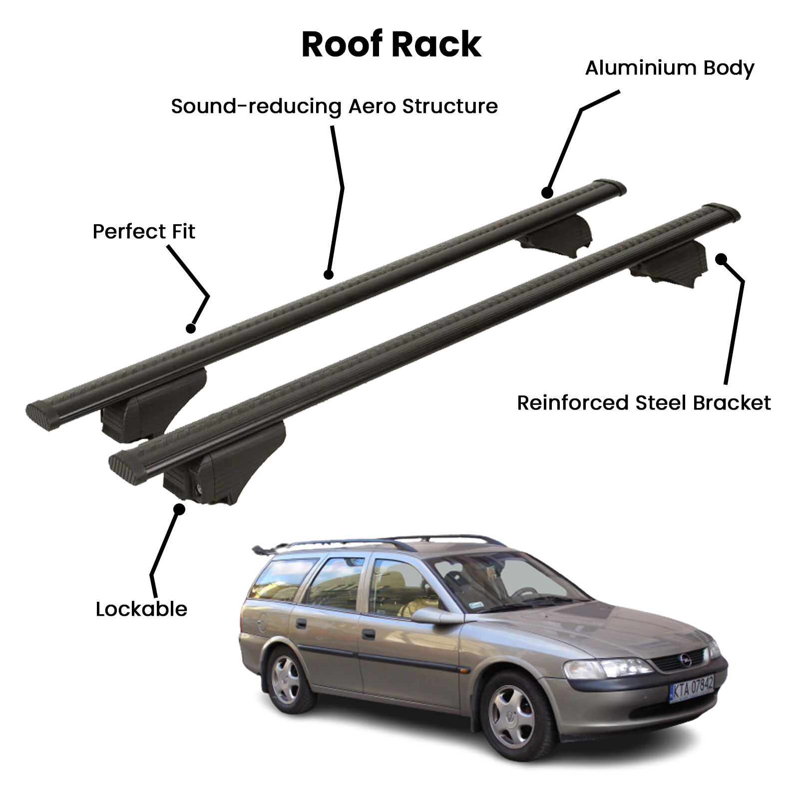 2 Pcs Black Cross Bars for  OPEL VECTRA SW 1996-2002