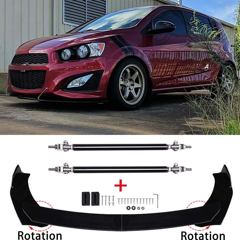 Front Bumper Lip Spoiler Splitter + 2X Strut Rods For Chevy Sonic RS 2012-2022
