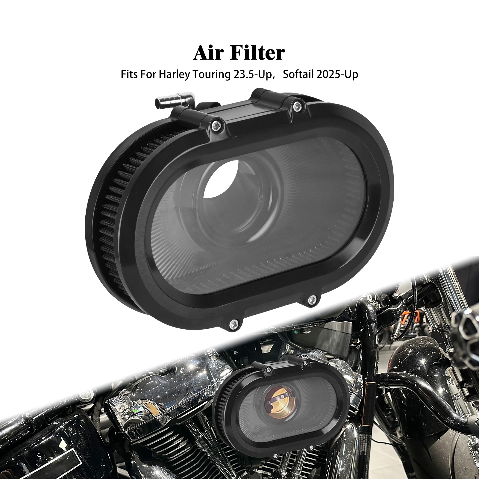 Black Clear Stage 2 Air Cleaner For Harley Touring Street Glide Road Glide 24-25
