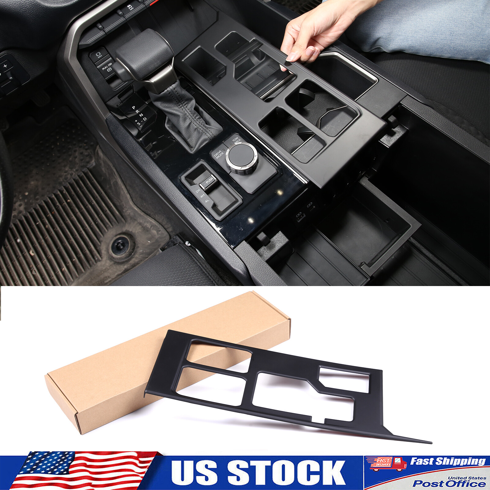 Fits 2022-2026 Tundra Center Console Gear Shift Box Panel Matte Black Trim Cover
