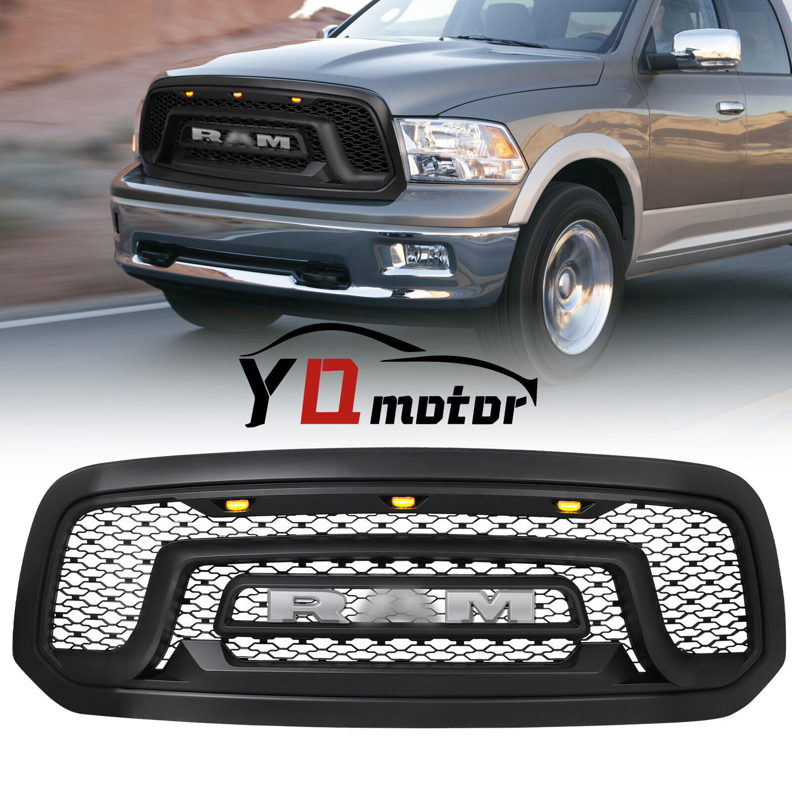 For 2013-2018 Dodge Ram 1500 Rebel Style LED Honeycomb Grill Grille w/Letters