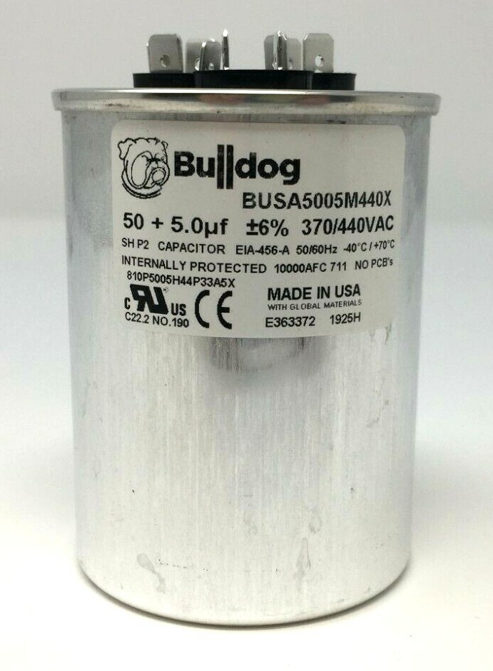 HVAC Capacitor 50 + 5uf - 50/5 mfd Dual Round Run Capacitor - Made in USA