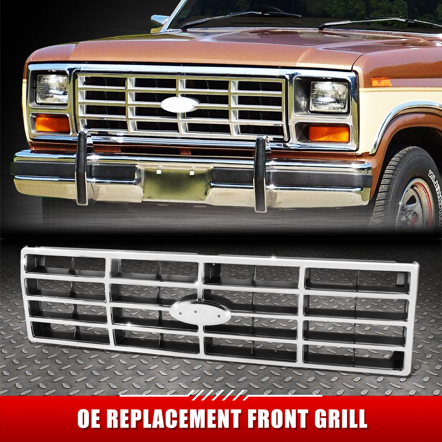 [Square Mesh] For 82-86 Ford F150 F250 F350 F100 Bronco OE Style Front Grille