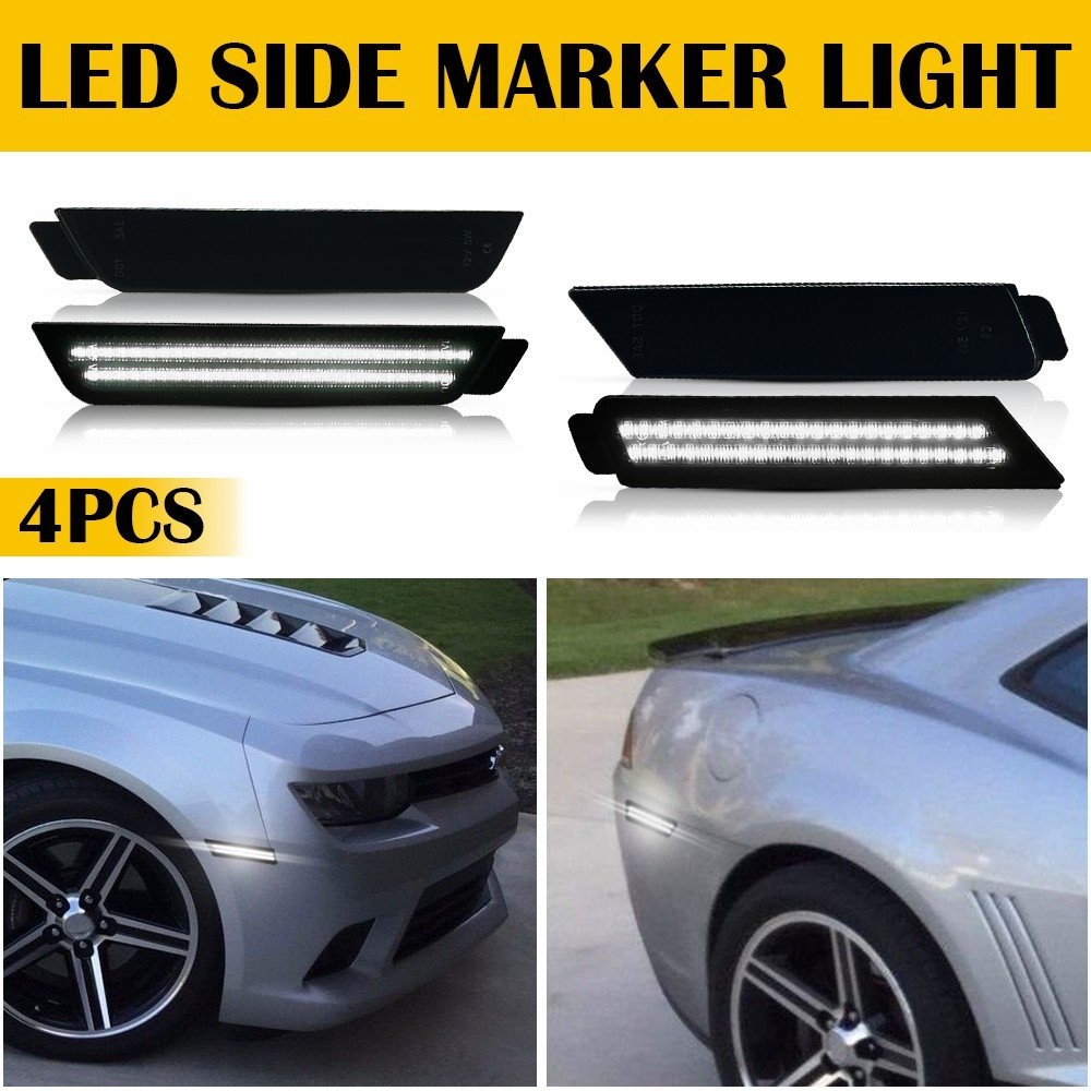 For Chevrolet Camaro 10-15 Smoked LED Side Marker Light Front & Rear White 6000K