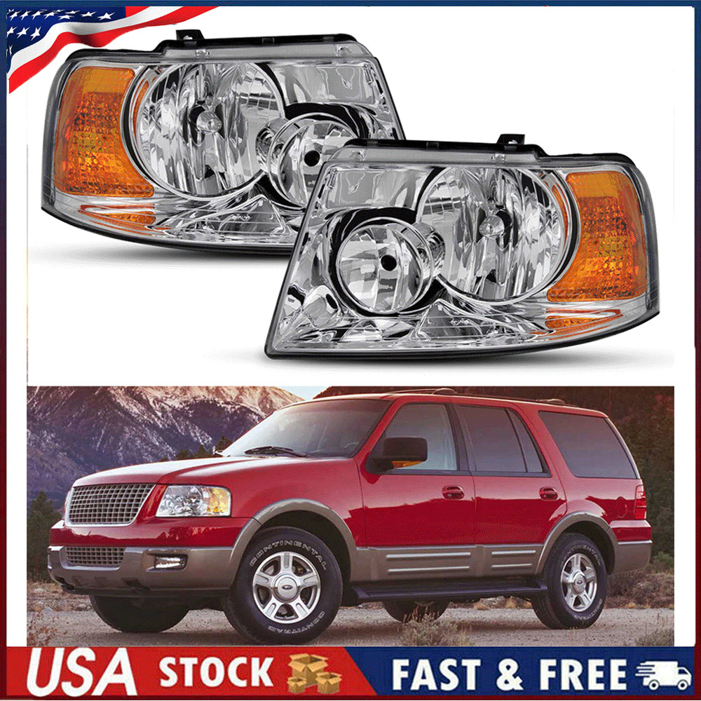 For 2003-2006 Ford Expedition Headlights Chrome Housing Headlamp Replacement