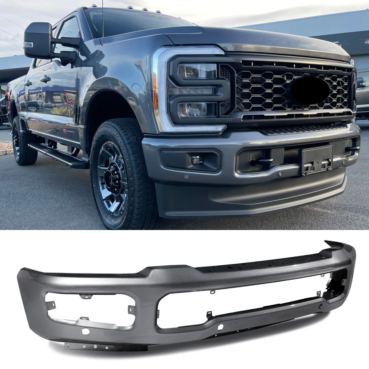 Carbonized Gray Front Bumper Face Bar For 2023-2025 Ford F250 F350 W/Fog Holes