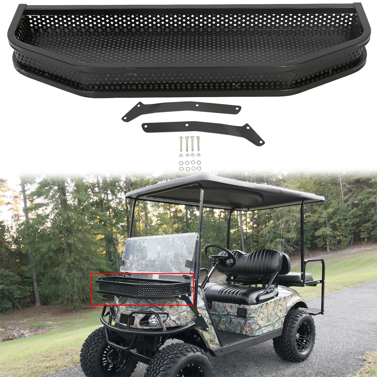 Heavy Duty Front Clay / Cargo Basket For EZGO TXT Golf Cart w/ Mounting Brackets