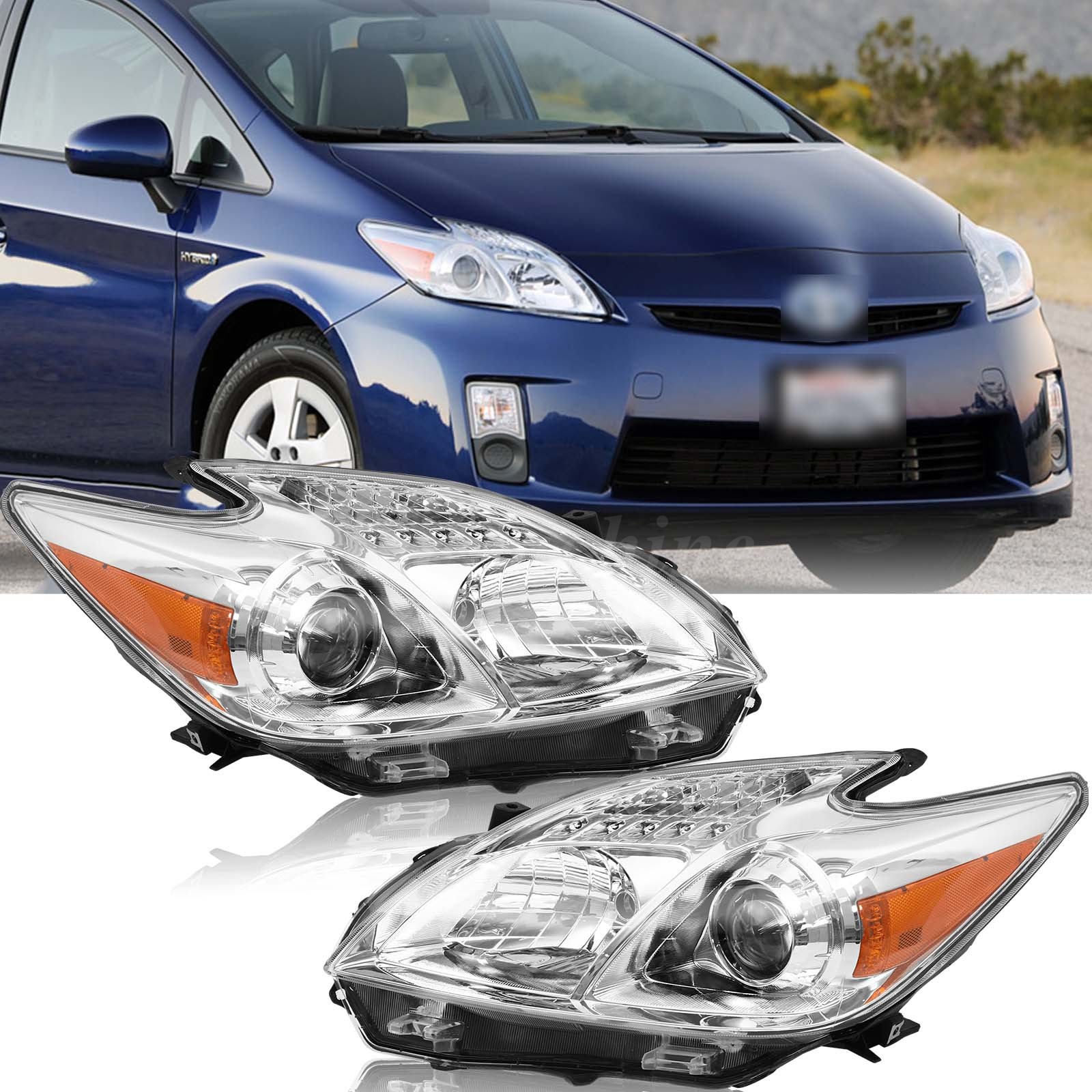 For 2010-2011 Toyota Prius Projector Headlights Halogen Headlamps Left & Right