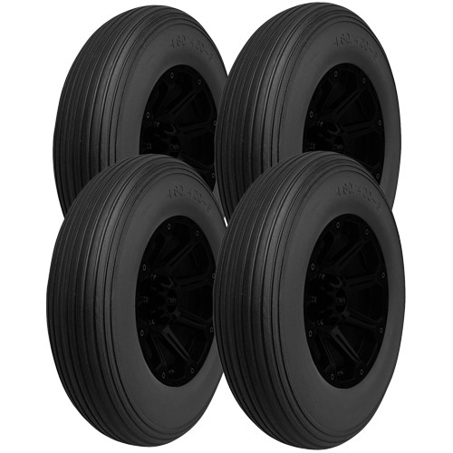 (QTY 4) 4.80/4.00-8 Hi Run Ribbed Wheelbarrow Load Range B Black Wall Tires