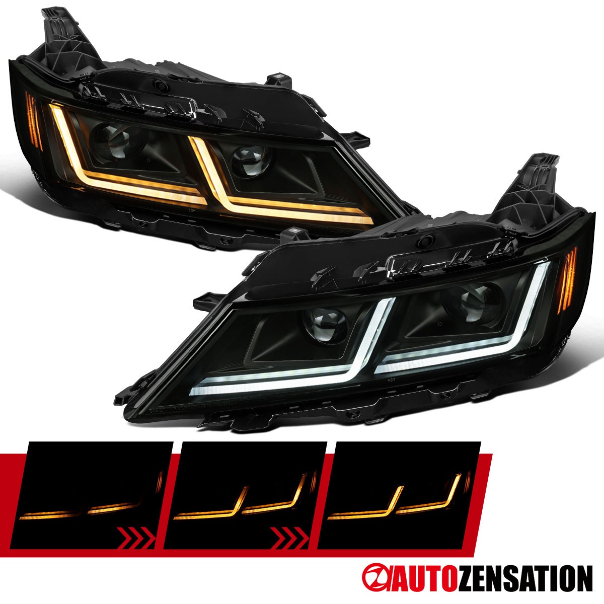 Fit 2014-2020 Chevy Impala Smoke Sequential LED DRL Projector Headlights Lamps