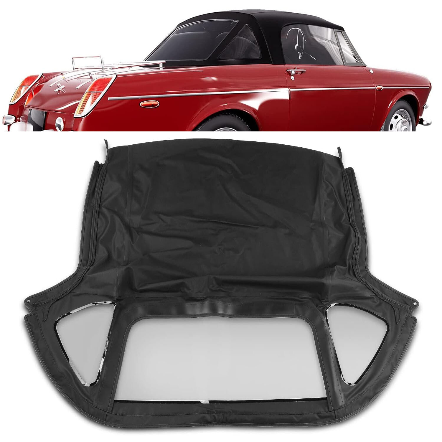 Convertible Soft Top w/o zipper for MG MGB 71-1980 Black w/ 3Pcs Plastic Windows