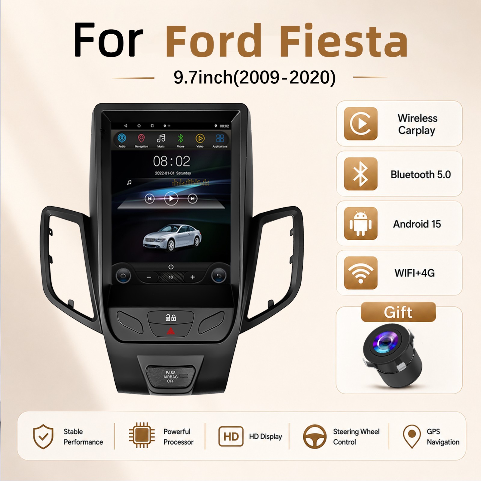 9.7\'\' Apple Carplay For Ford Fiesta 2009-2020 Android15 Car Stereo Radio GPS NAV