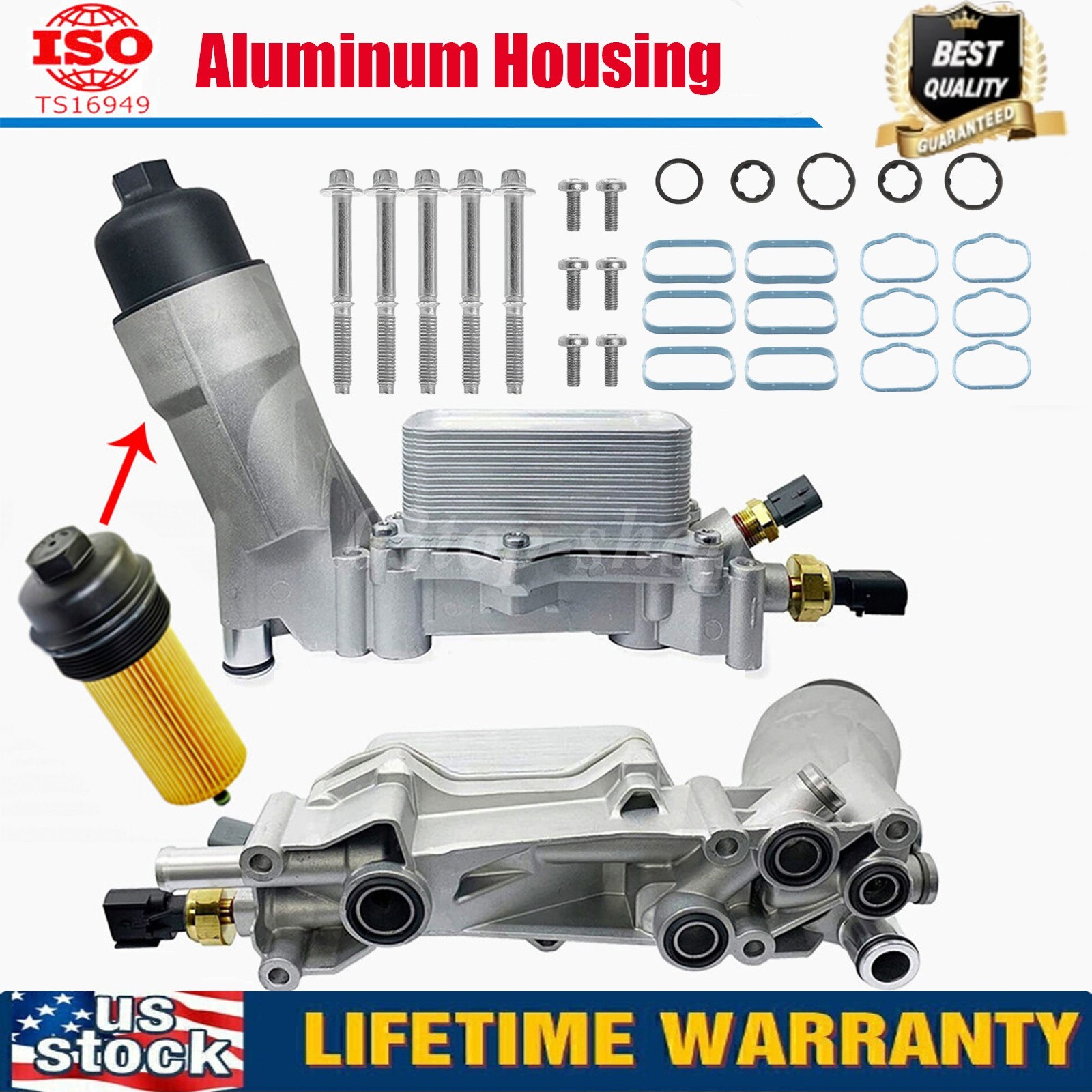 Aluminum Engine Oil Cooler Filter Housing For 11-16 Dodge Jeep Chrysler Ram 3.6L