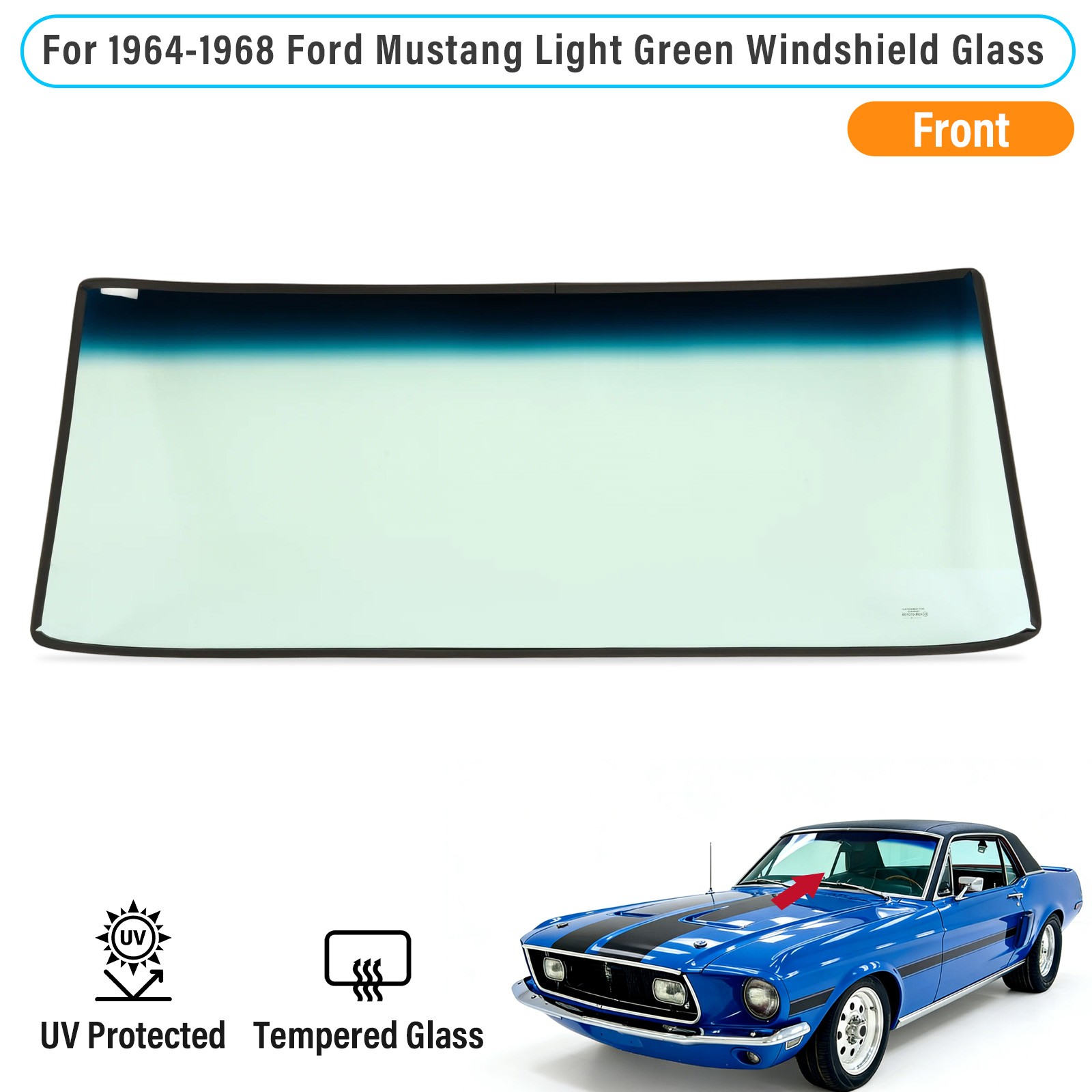 Front  Windshield Glass For 1964-1968 Ford Mustang Base Fastback Light Green