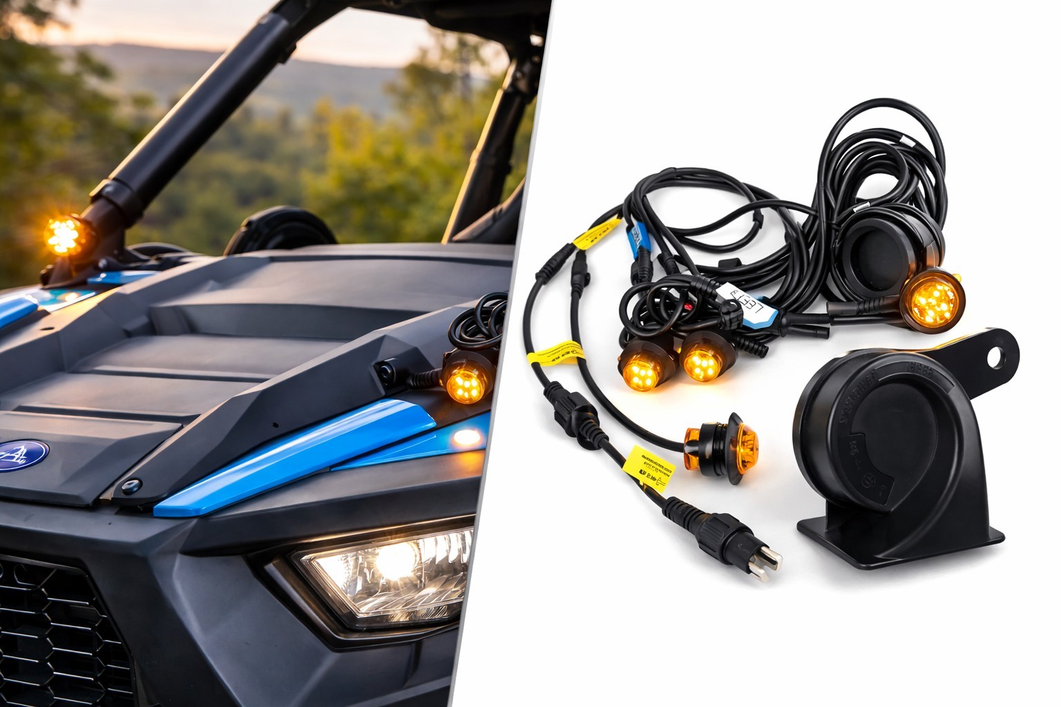 KEMIMOTO UTV Turn Signal Kit w/ Horn LED Lights Wiring Harness Polaris RZR Can-A