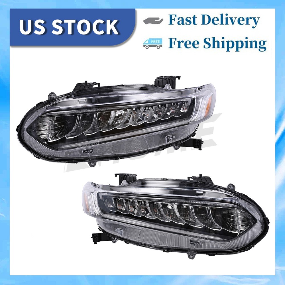2Pcs Full LED Headlight Chrome Left Right Side Fit 2018-2020 Honda Accord