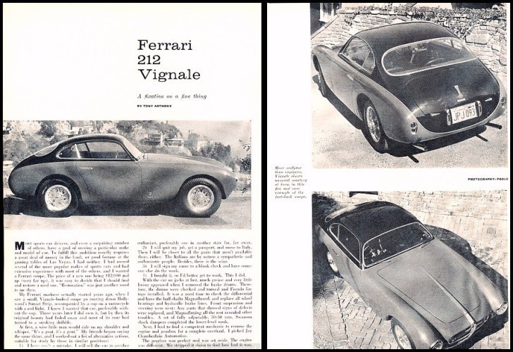 1958 1959 Ferrari 212 Vignale Original Review Report Print Car Article J274