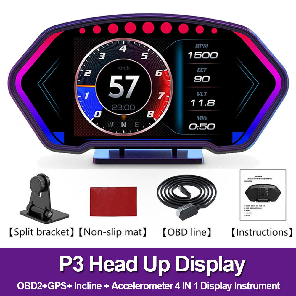 ANCEL P3 OBD2 GPS Heads Up Display Tachometer Gauge Meter Speedometer Water Temp