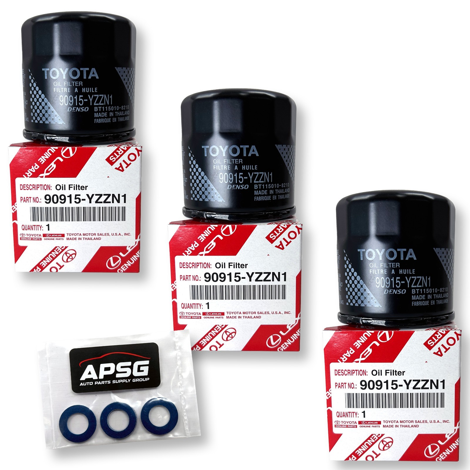Genuine Oil Filter TOYOTA 90915-YZZN1 90915-YZZF2  & Drain Plug Washers OEM 3 PC