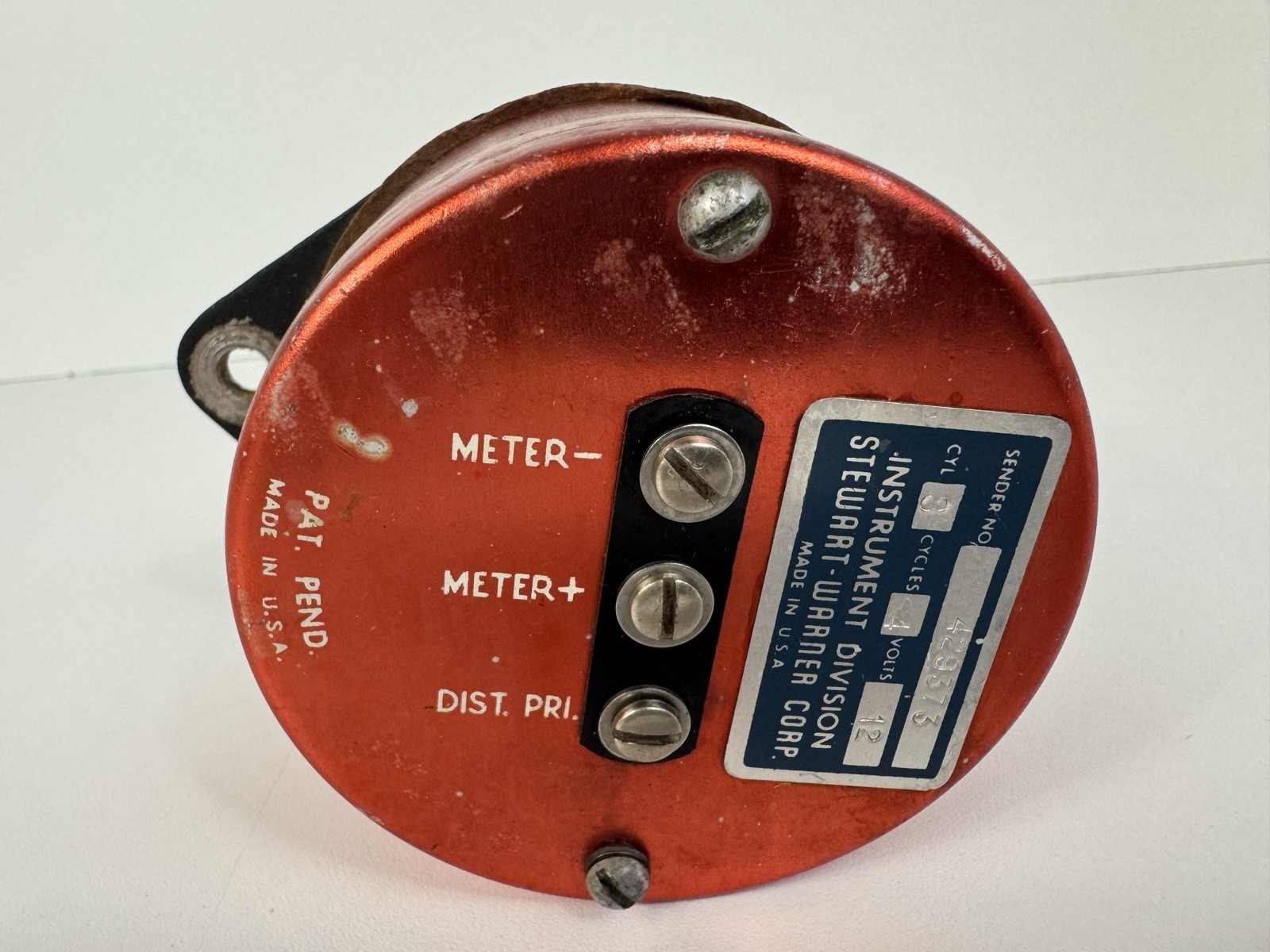 Stewart Warner 429373 Vintage Tachometer Sender 8 Cylinder 12V Red Can