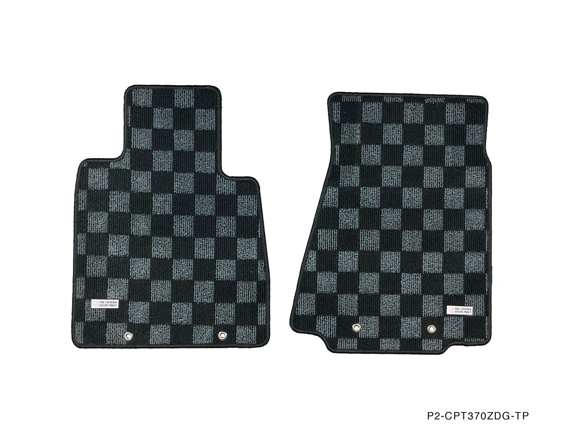 P2M Race Floor Mats Dark Grey Checkered Front for 2009-2021 Nissan 370Z Z34 NEW