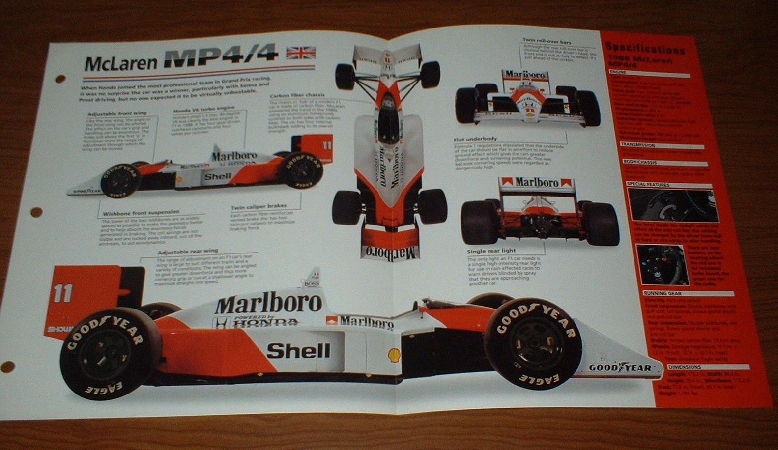 1988 MCLAREN MP4/4 ORIGINAL IMP BROCHURE 88 SPECS INFO GRAND PRIX F1 Marlboro
