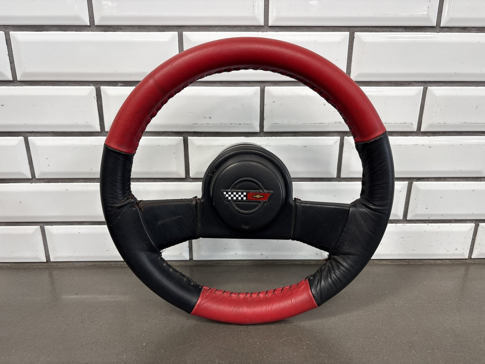84-89 Chevy C4 Corvette Steering Wheel Recovered (Red Black Leather)