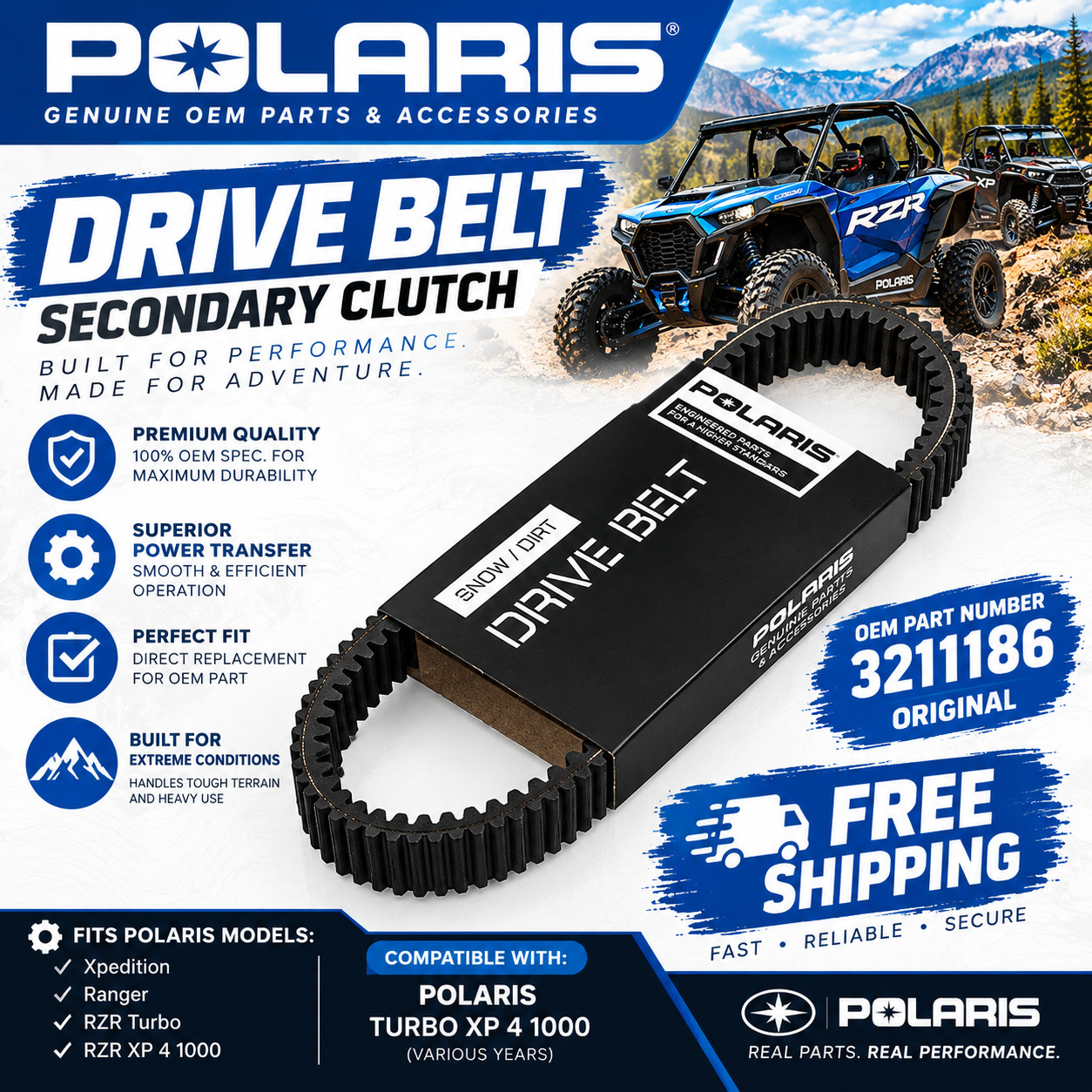 POLARIS 3211186 Drive Belt Secondary Clutch Xpedition Ranger RZR Turbo XP 4 1000