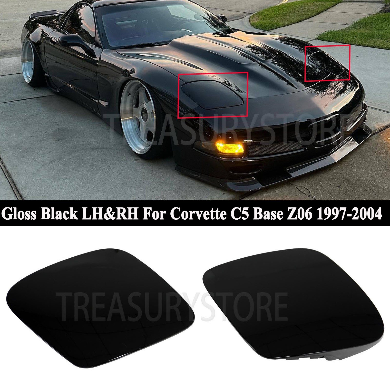 Gloss Black For Corvette C5 1997-2004 Front Headlight Cover Beezl Left Right Set Gloss Black For Corvette C5 1997-2004 Front Headlight Cover Beezl Left Right Set