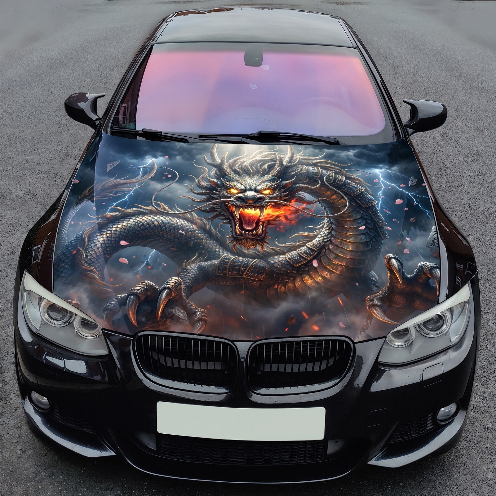 Eastern Dragon Fire Car Hood Wrap Vinyl Decal Custom Graphic Fit Truck SUV