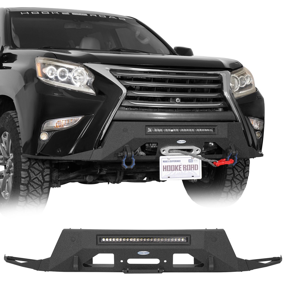 Fit 2014-2023 Lexus GX460 Textured Steel Stubby Front Bumper w/Led Light Bar