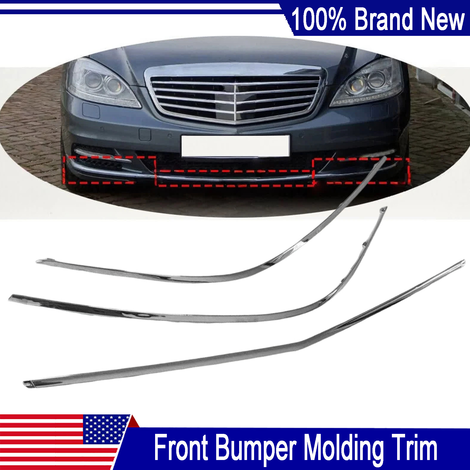3Pcs Bumper Molding Trim Fit For Mercedes Benz S W221 S350 S500 S550 US Stock