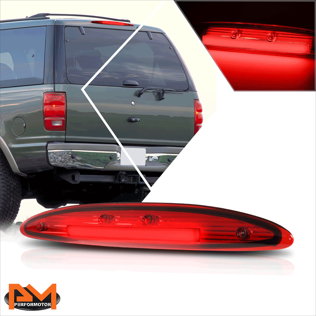 For 97-02 Ford Expedition Full LED Third 3RD Tail Brake Light Stop Lamp Red Lens