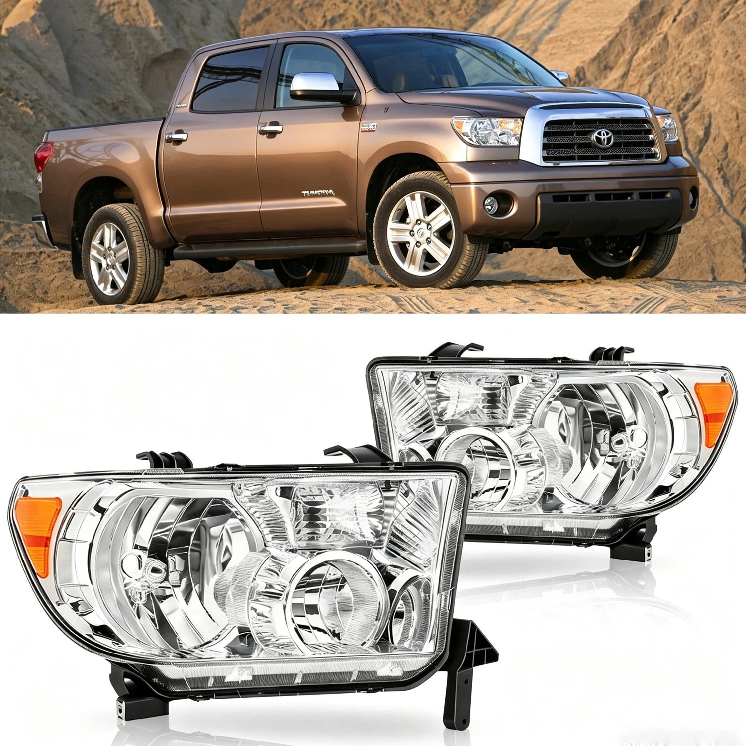 Pair LH+RH Set Headlights with Level Adjuster Fits 2007-2013 Toyota Tundra