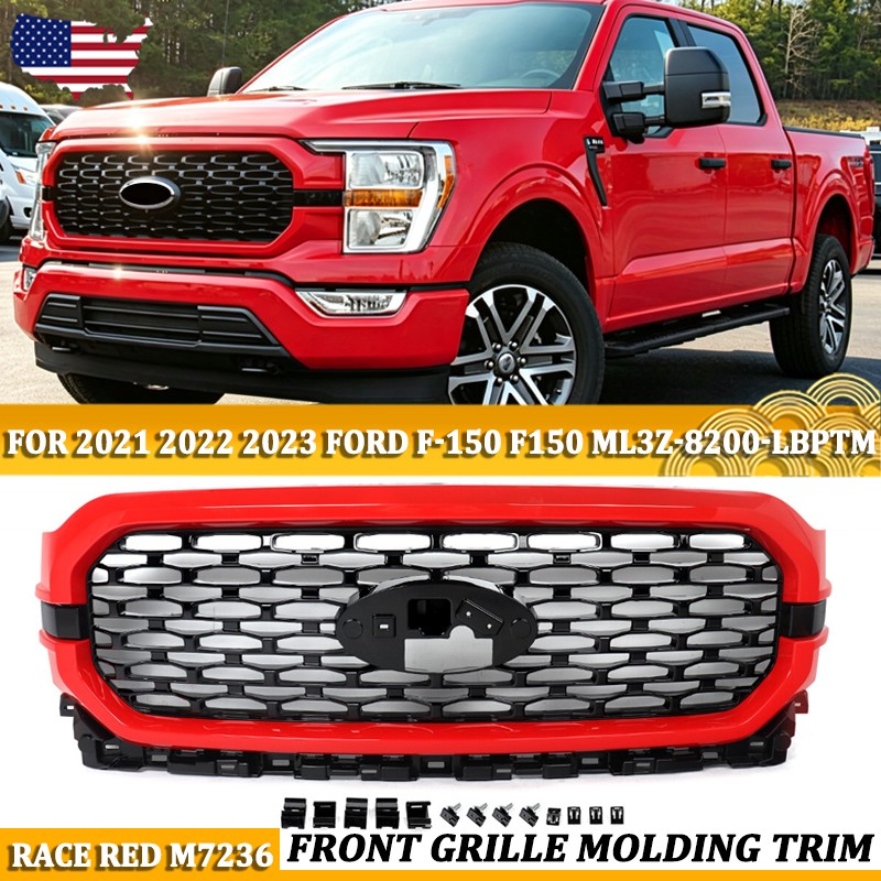 Race Red Front Bumper Upper Grille Grill For 2021 2022 2023 Ford XLT F-150 F150
